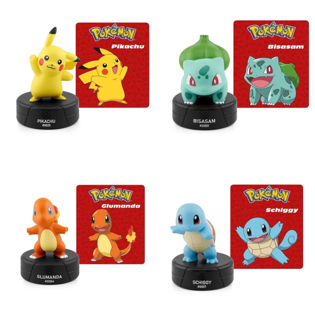 Die Pokemon Tonies Pikachu, Bisasam, Glumanda und Schiggy